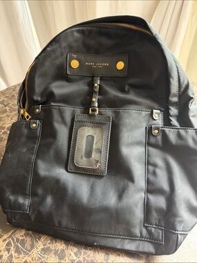Marc Jacobs Black Nylon Backpack with Gold Hardware